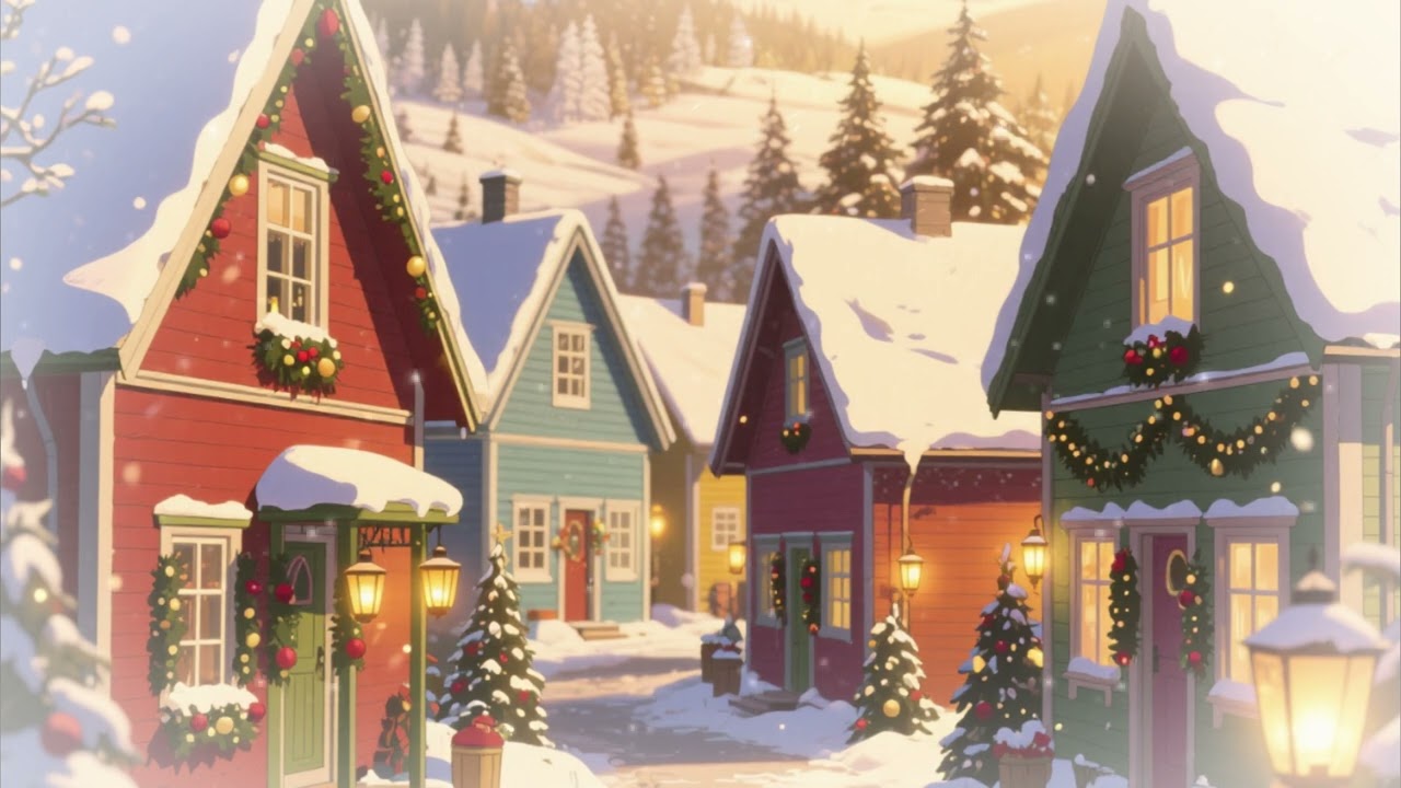 Cozy Christmas Village Ambience ❄️ Warm Lights, Snowfall & Peaceful Winter Evening