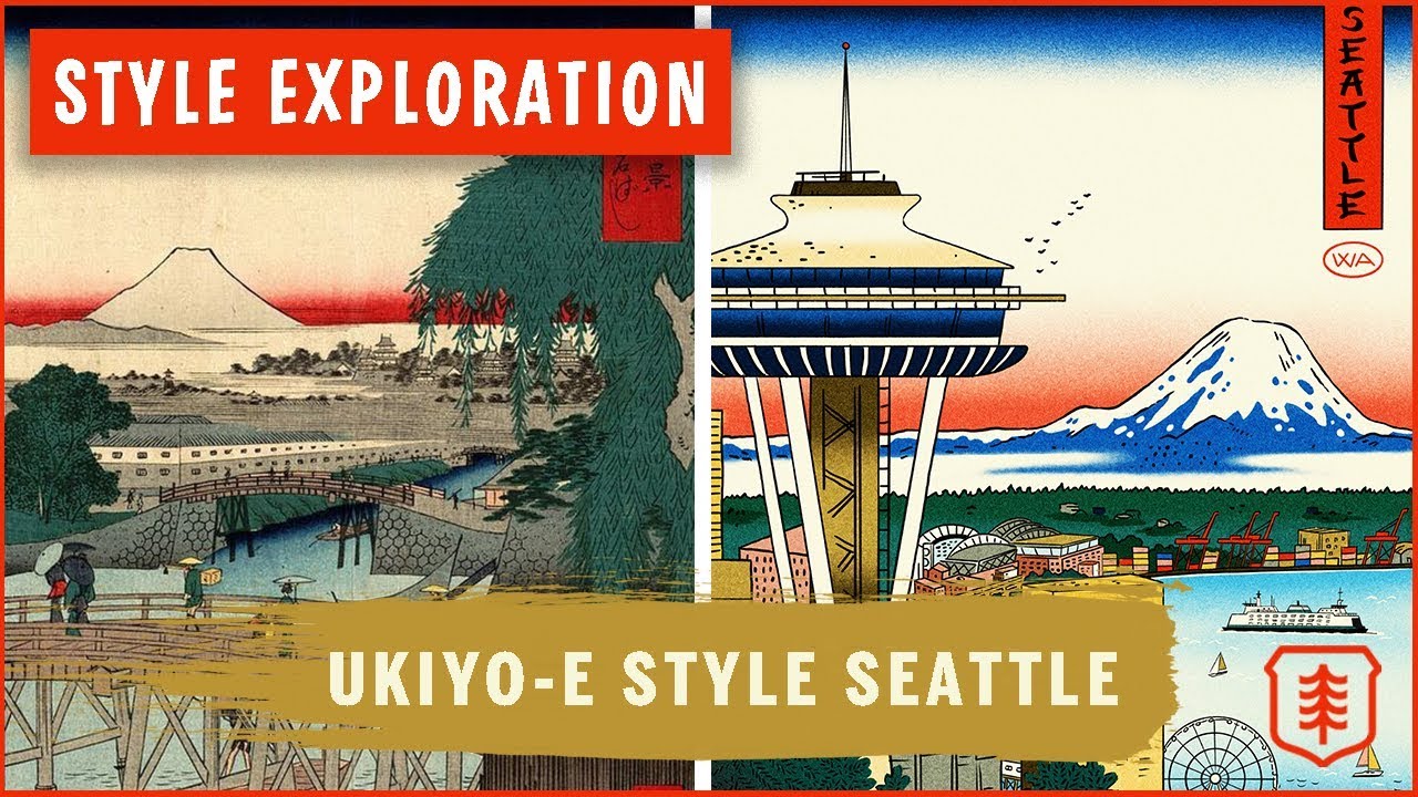 СИЭТЛ Плакат в стиле «японской гравюры на дереве» UKIYO-E — Процесс!