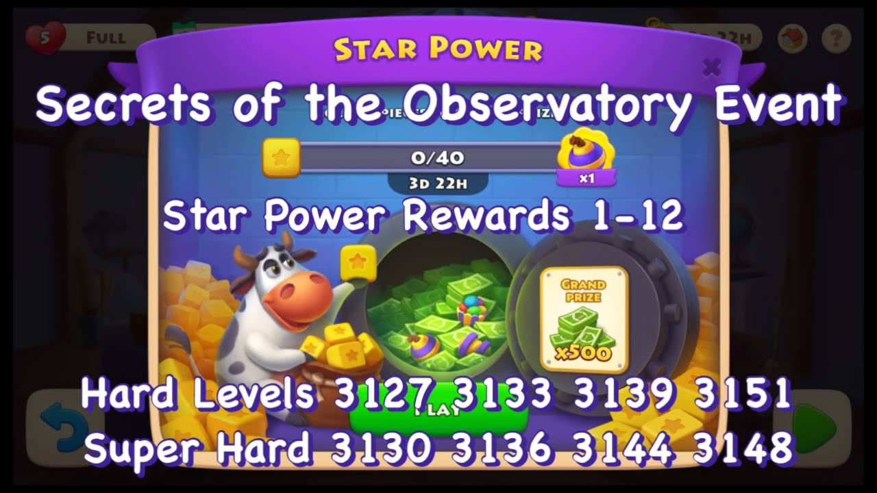 Township : Secrets of the Observatory | Hard & Super Hard Puzzle Levels | Star Power Rewards