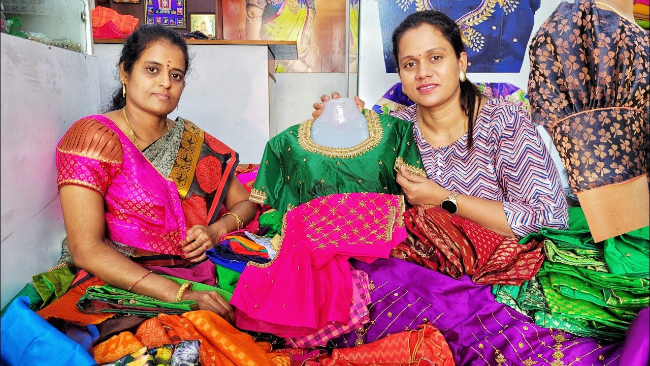 தமிழ்நாடு Style Rs.199 Cotton Readymade Blouse|Silk Cotton Embroidery Blouse|puff Sleeve,Boat Neck