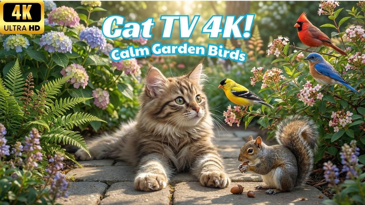 TV for Cats to Watch 🐦🌿 Calm Garden Life with Beautiful Birds & Squirrels