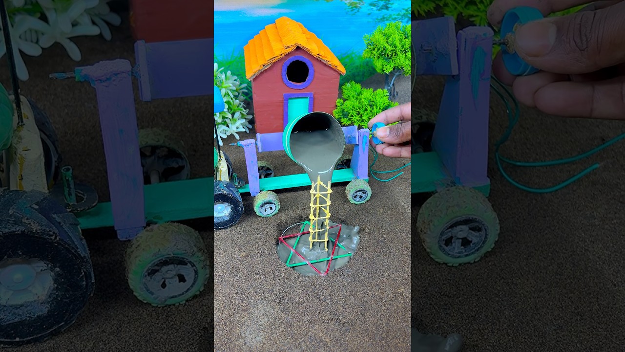 DIY Tractor Working on Mini Construction Site 🚜 | Real Cement Work #shorts #minitractor