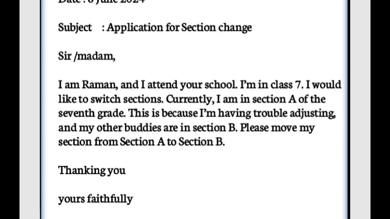 Application for Section Change in School #application #school #class10 