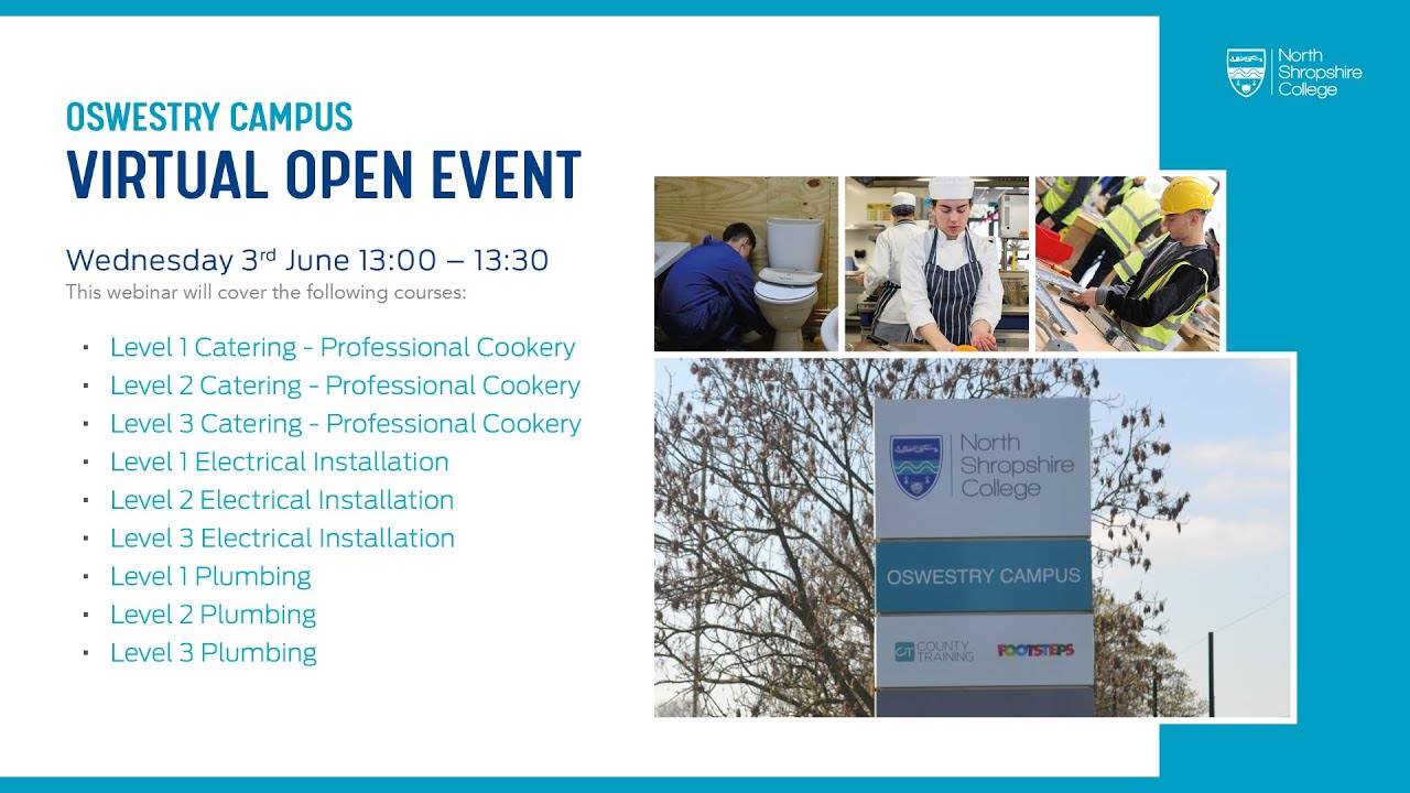 Virtual Open Event - Plumbing, Electrical & Catering (Oswestry 3/6/20)