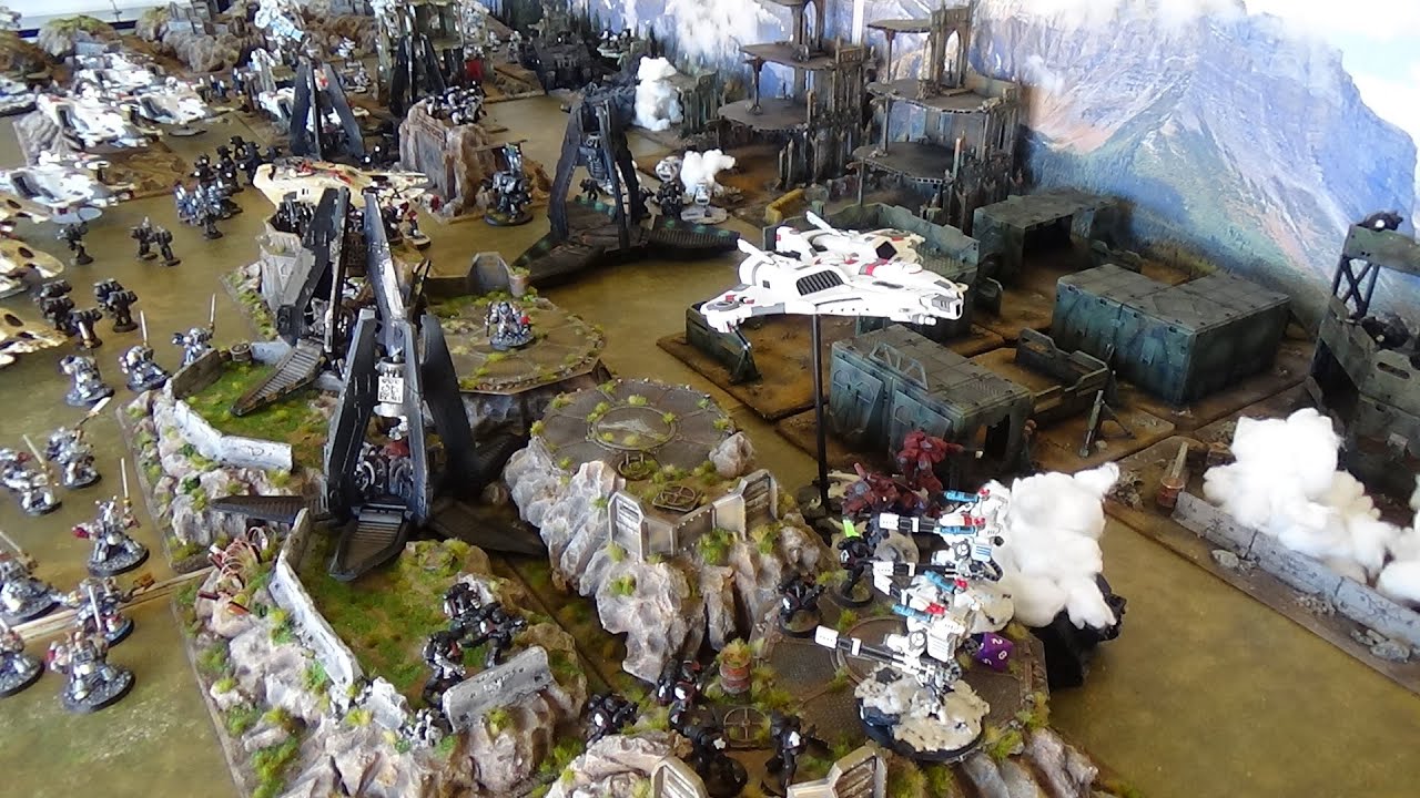 Apocalypse 40k Battle Report Tau & Eldar vs Space Marines & Grey Knights 10,000