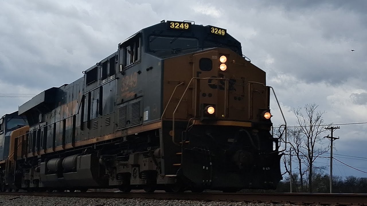 Csx 3249 leads grain train with csx 4756 trailing 