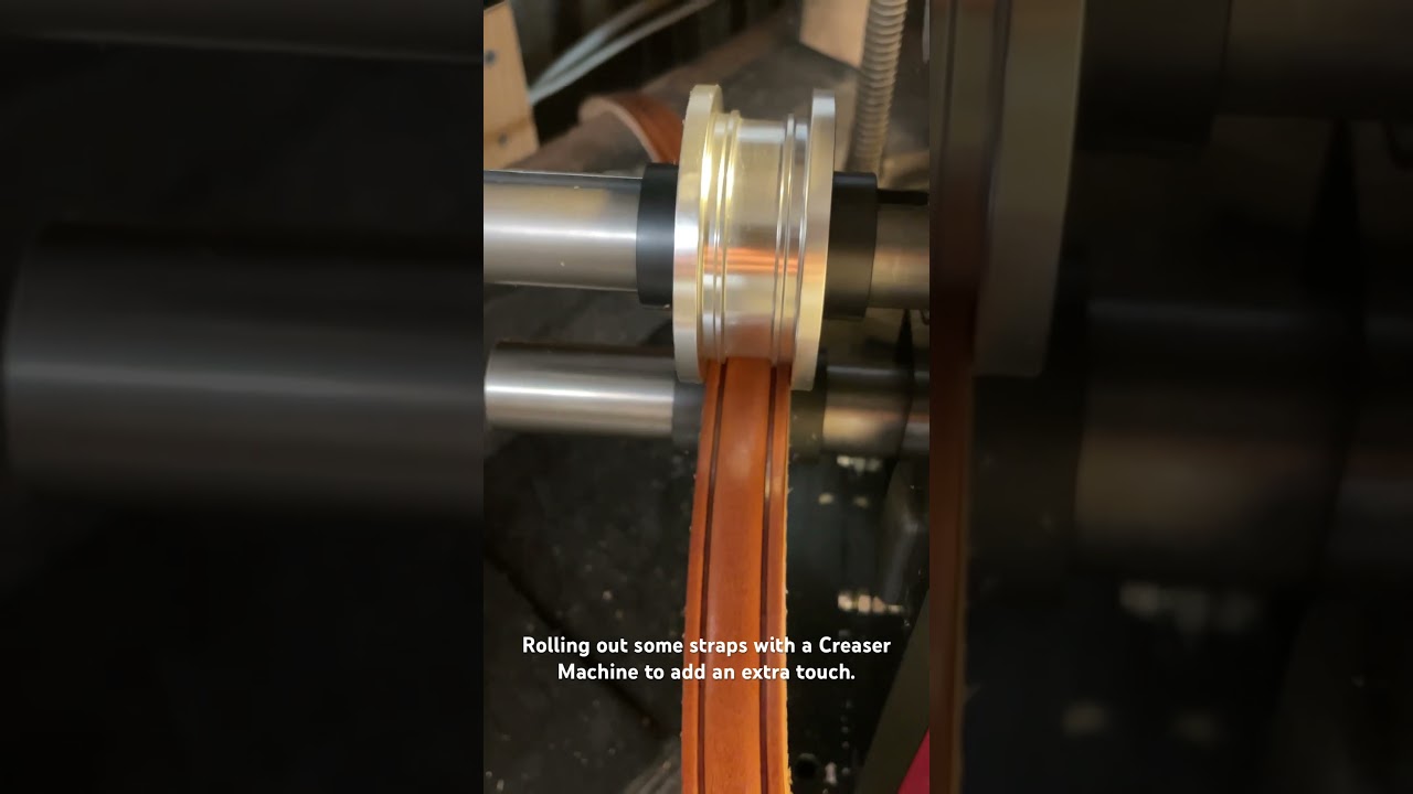 Using the Weaver Leather Creaser Machine to add a decorative double crease to this strap.