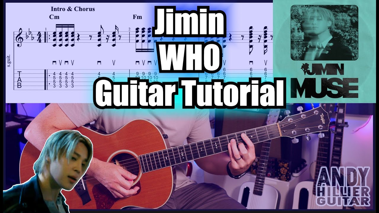 지민 (Jimin) 'Who' Guitar Tutorial Lesson with tabs