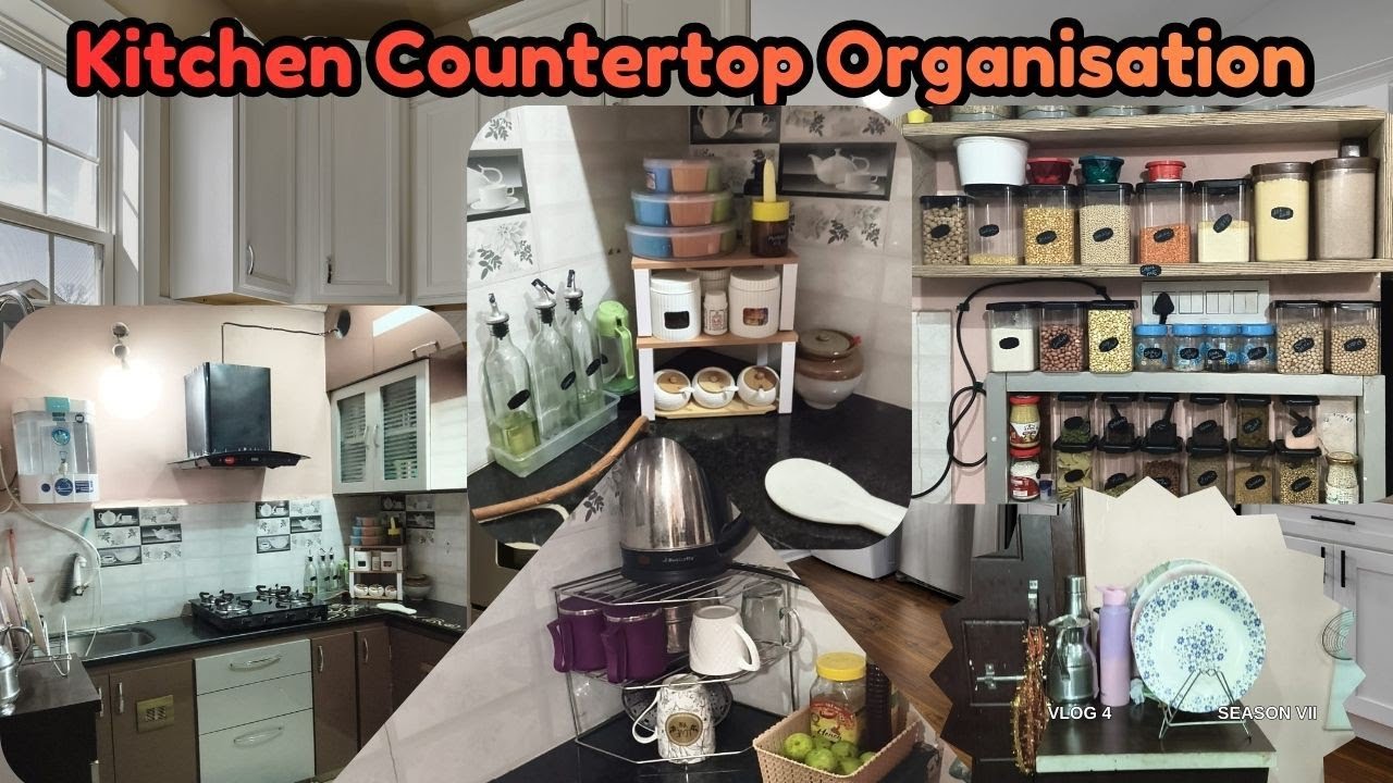 Kitchen countertop organisation || grocery refilling || fridge organisation || kitchen tour