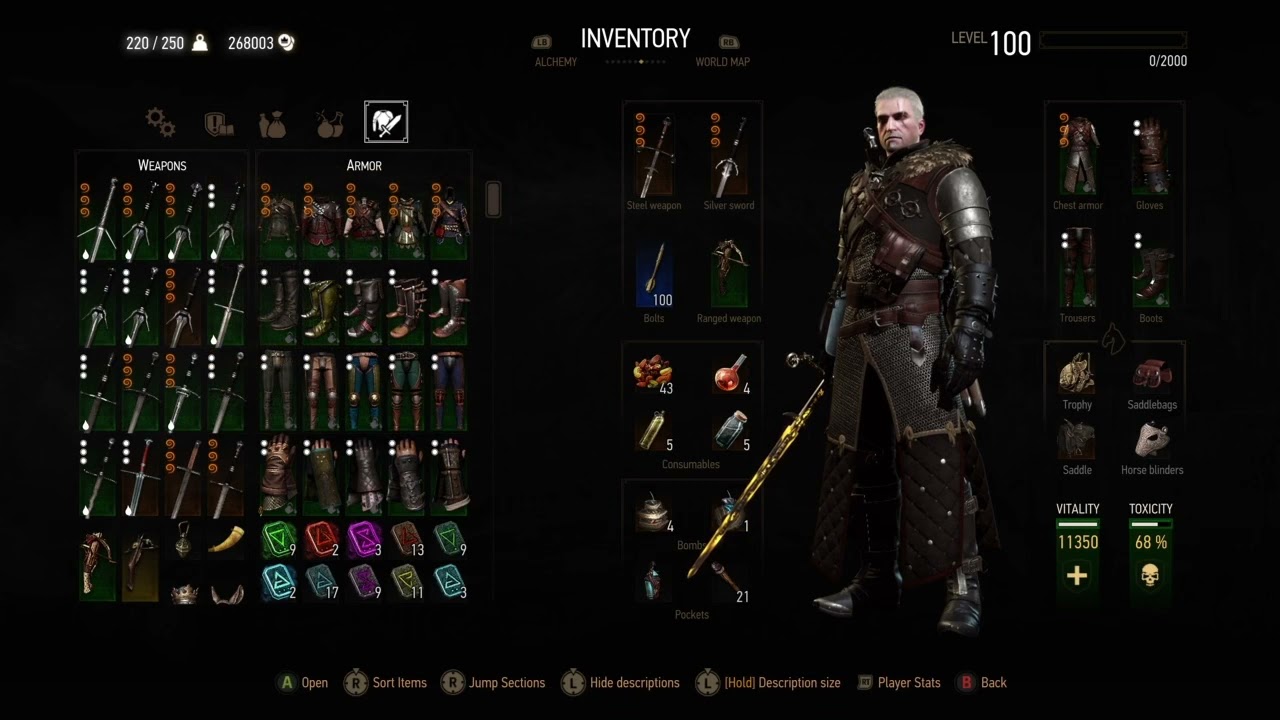 The Witcher 3:Wild hut starting a NG + at level 100 ALL grade master Witcher gear and stats