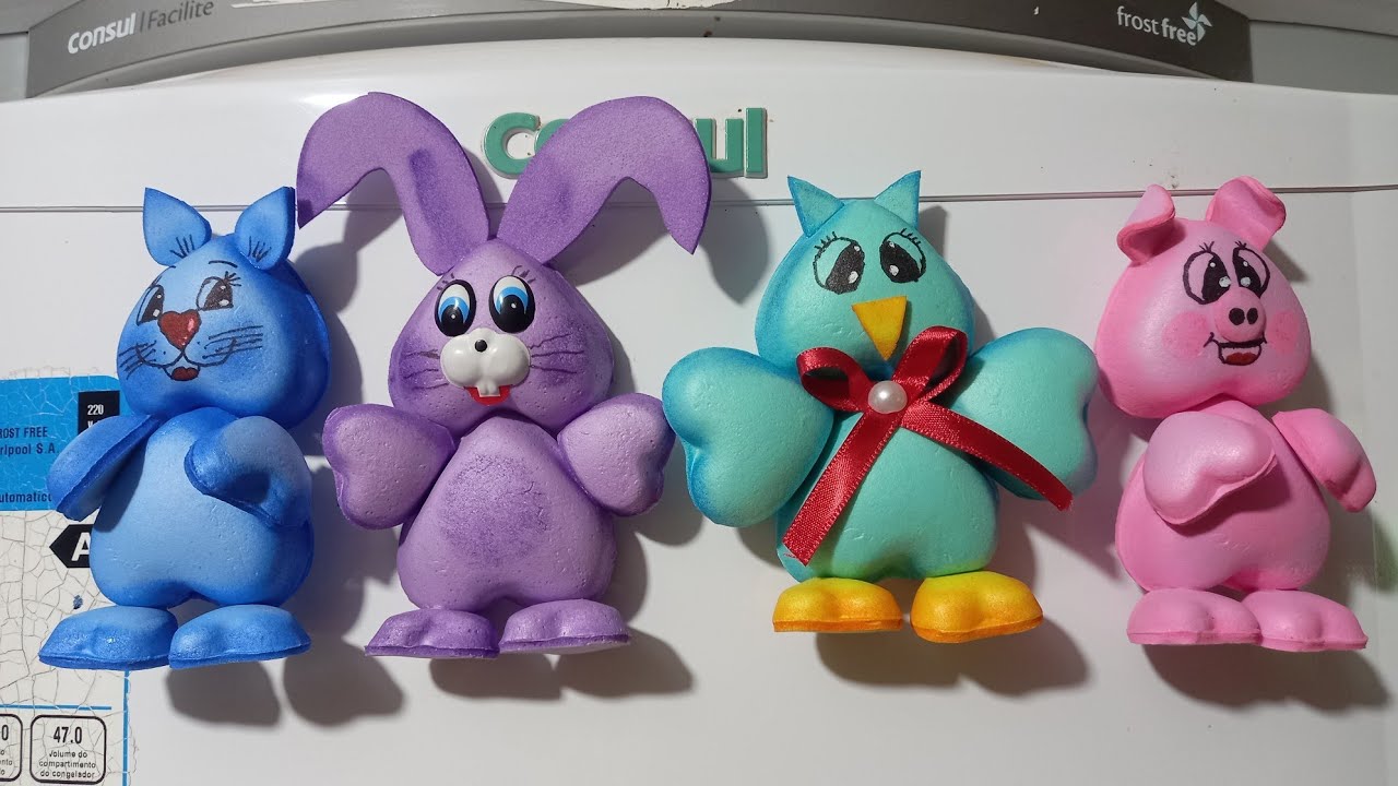 Bichinho de eva 3D com o Frisador do coração ♥ Coruja, porquinho,Coelho e gatinho em eva
