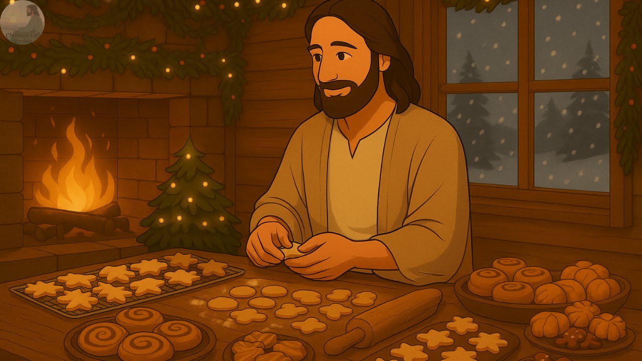 Cozy Christmas Kitchen with Jesus 🎄 | Peaceful 4K Lo-Fi Christian Worship & Prayer Ambience
