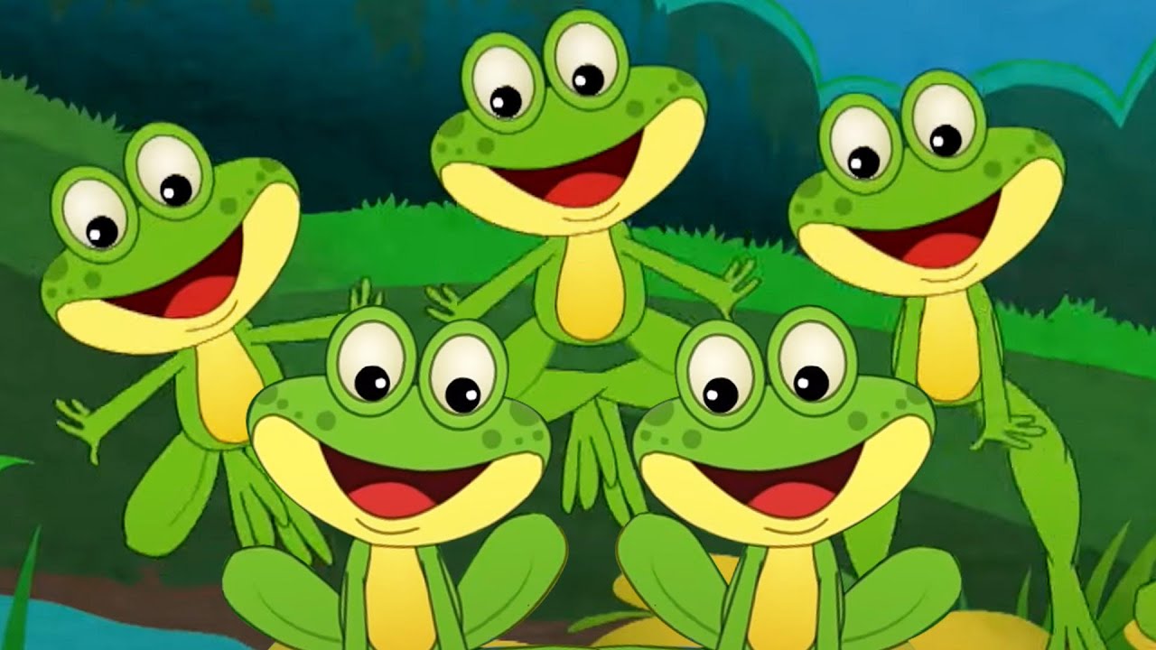 Five Little Frogs Jumping On The Bed, Nursery Rhyme And Cartoon Video