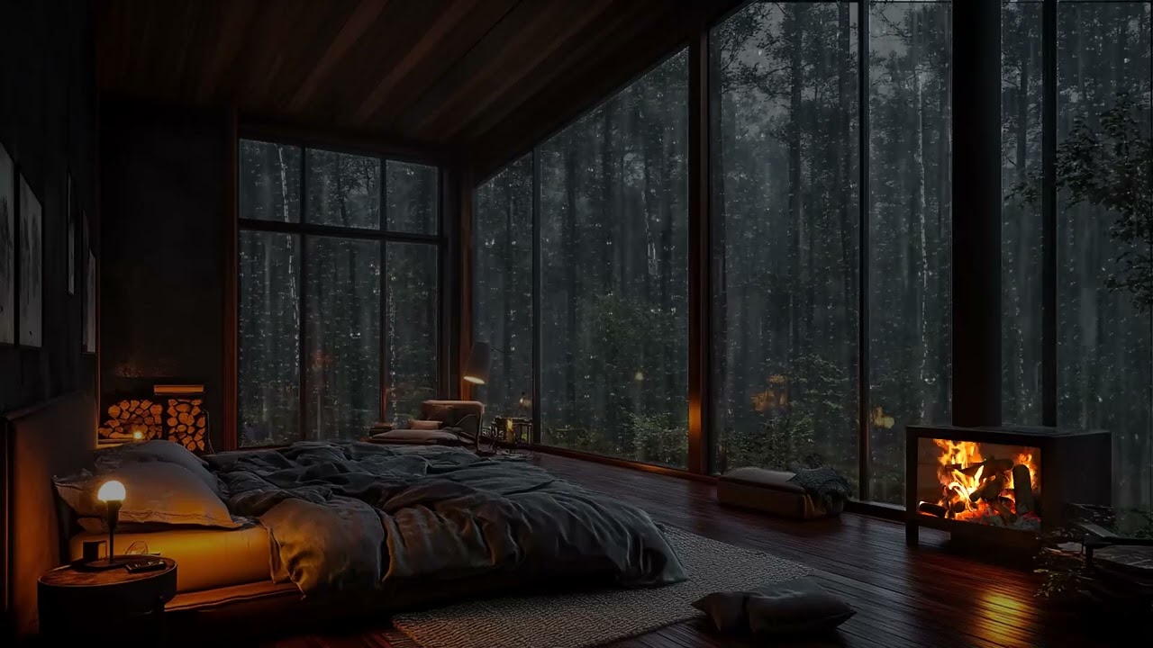 Forest Rainstorm and Soft Fireplace Crackling for Sleep Study and Mindfulness