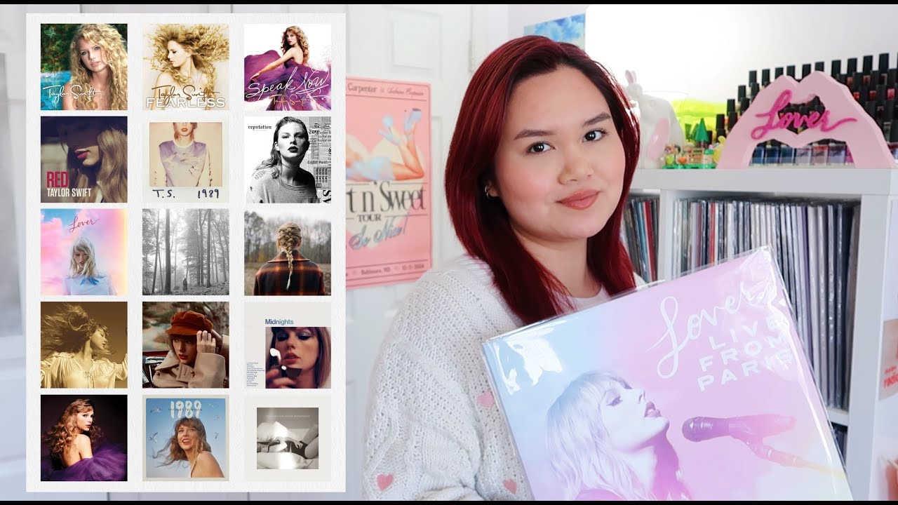 my taylor swift vinyl collection 🦋🫶🏼🎆🧣🗽🐍💖🪩🍂🌃🪶