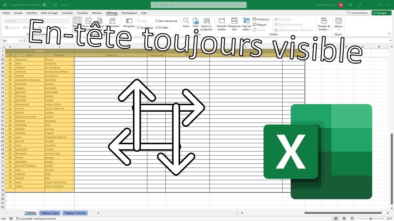 Figer les volets (lignes et colonnes) dans Excel