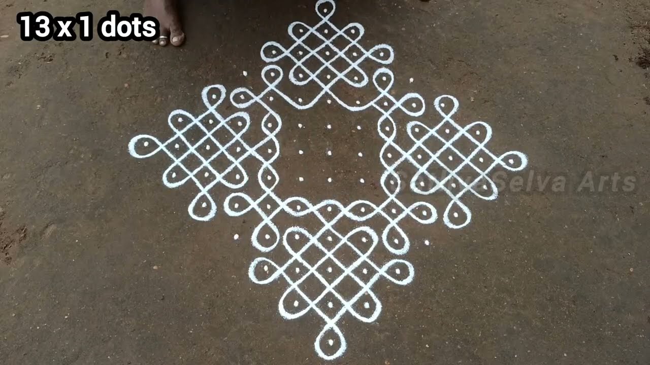 13 x 1 dots kambi kolam series episode 10 | traditional sikku kolam tutorial | SathyaSelva Arts
