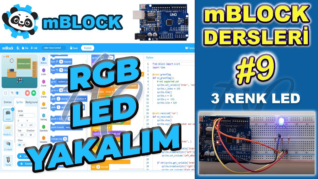 mBlock RGB Led Devresi, 3 Renk Led Yakma