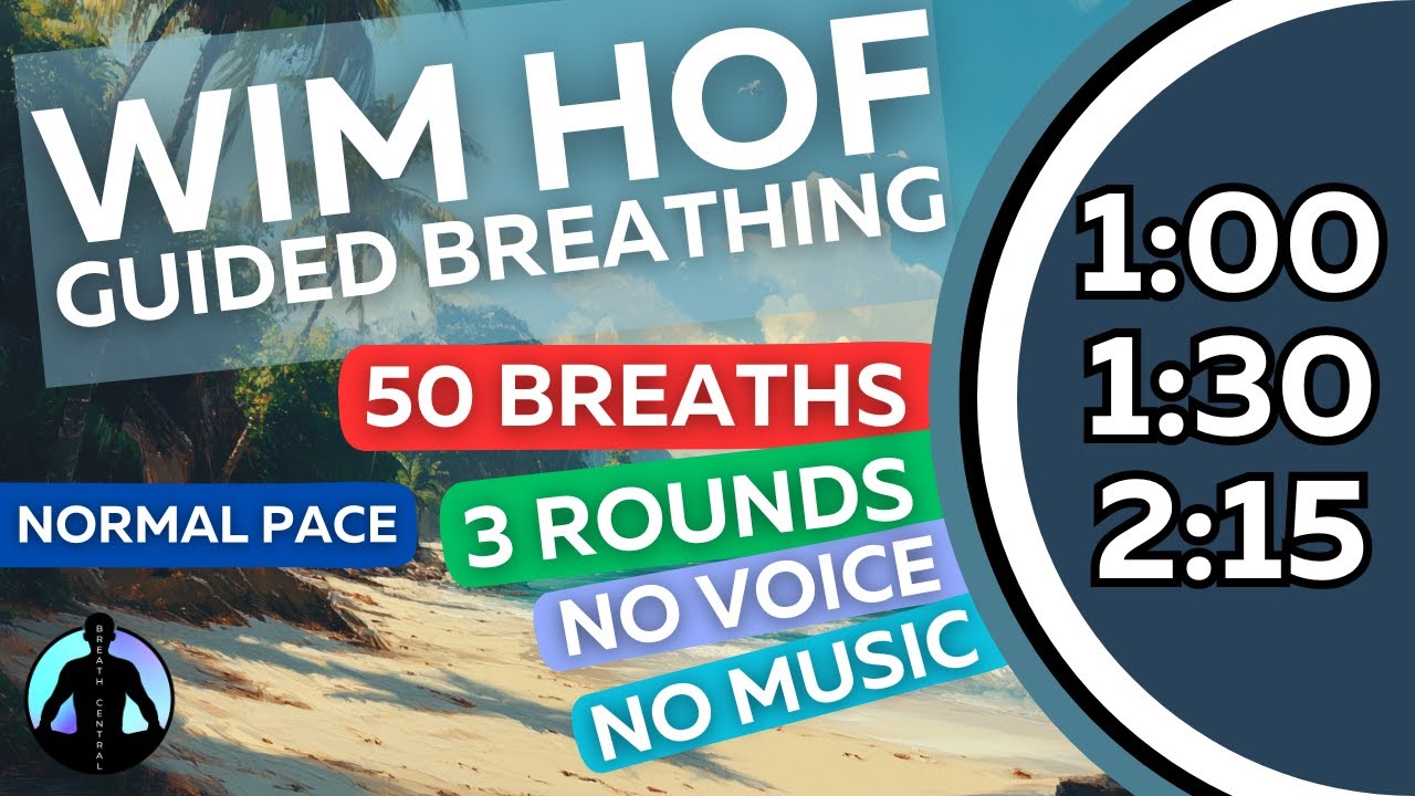 WIM HOF Guided Breathing | 50 Breaths 3 Rounds Normal Pace | Up to 2:15min | No Voice No Music