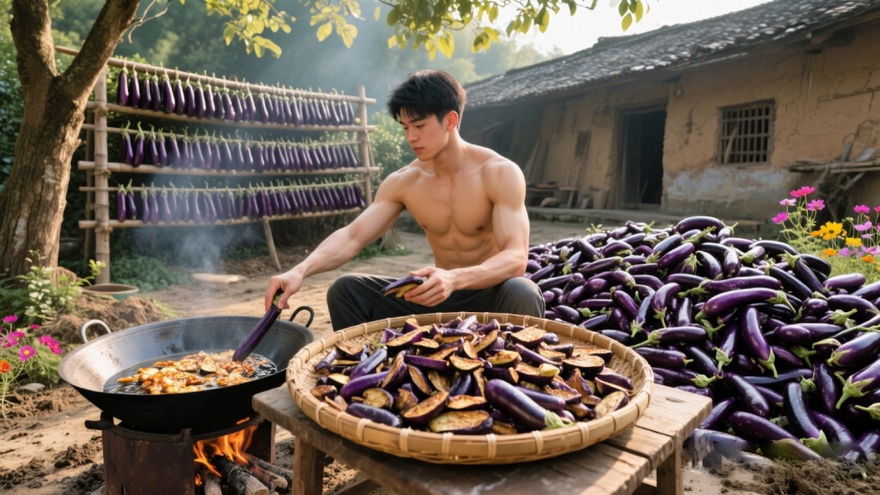 The surplus eggplants from the garden can be sun-dried; they are both delicious and easy to store.
