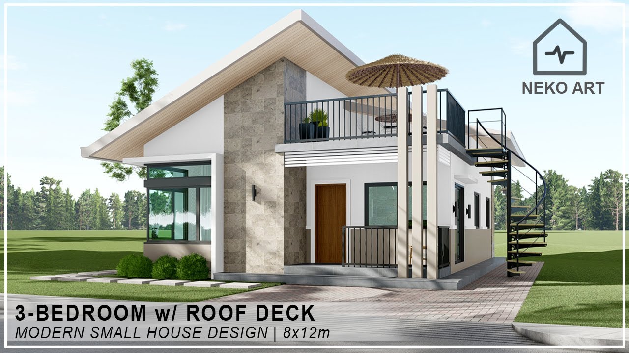 EP- 51 | 3 BEDROOM BUNGALOW with ROOF DECK (8x12m) | Small Bungalow House Design | NEKO ART