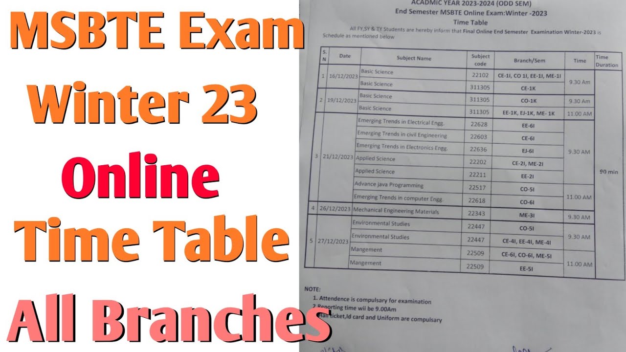Winter 23 Online exam Time table | Online exam Time table 2023 #msbtenewupdate #msbteonlineexam