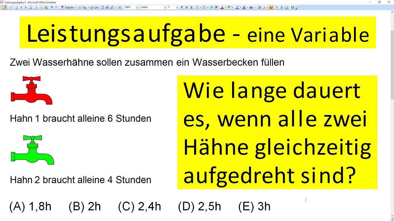 Leistungsaufgabe - 2 Wasserhähne sollen ein Wasserbecken füllen - Typ 1 Aufgabe