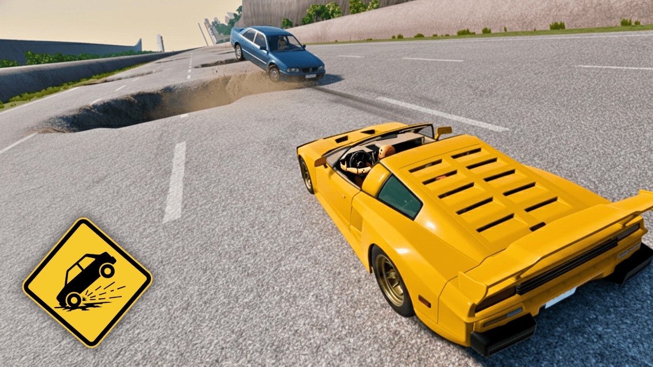 High-Speed VS Giant Potholes Downhill: Epic Car Crashes in BeamNG.drive