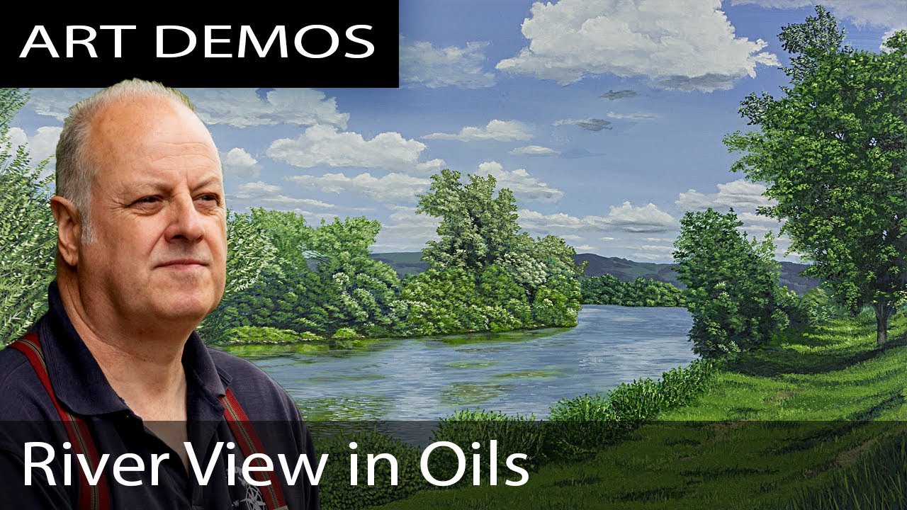 Landscape Oil Painting of a river time-lapse demonstration