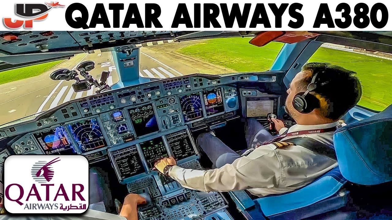Qatar Airways Airbus A380 Cockpit Landing at London Heathrow🇬🇧