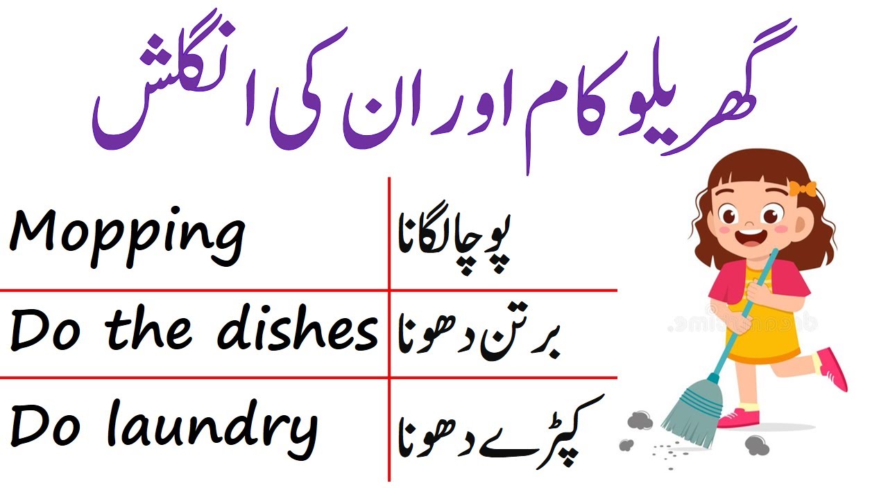 House Chores Vocabulary with Urdu Meanings | Vocabineer