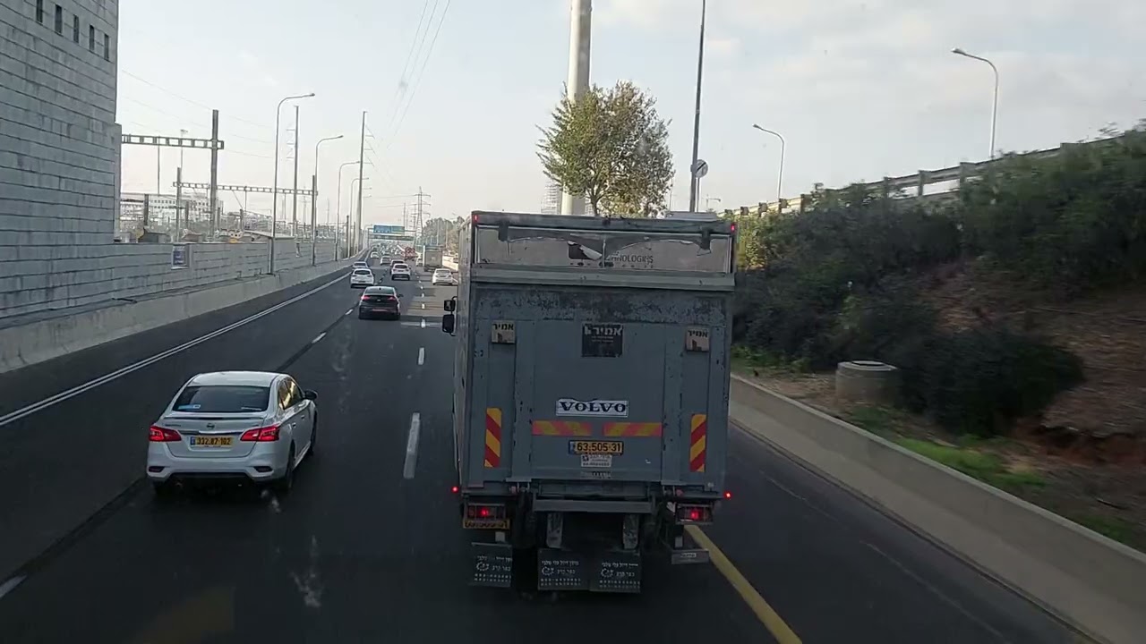 נסיעה באוטובוס אגד קומותיים מתל אביב לראשון לציון Tel Aviv- Rishon LeZion by double decker egged bus