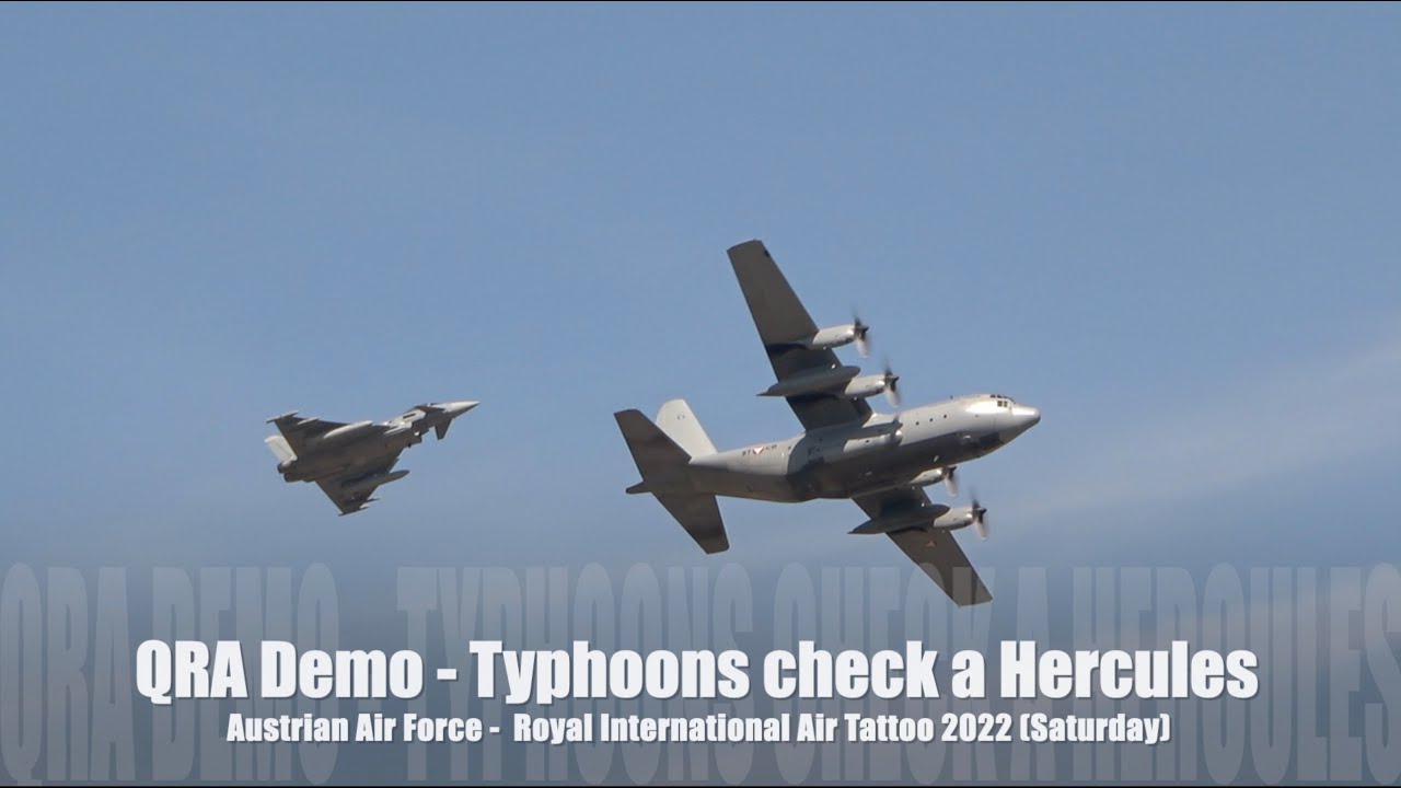 '121.5 MHz' - Austrian Air Force QRA demo - Typhoons check Hercules - RIAT 2022 (Saturday)