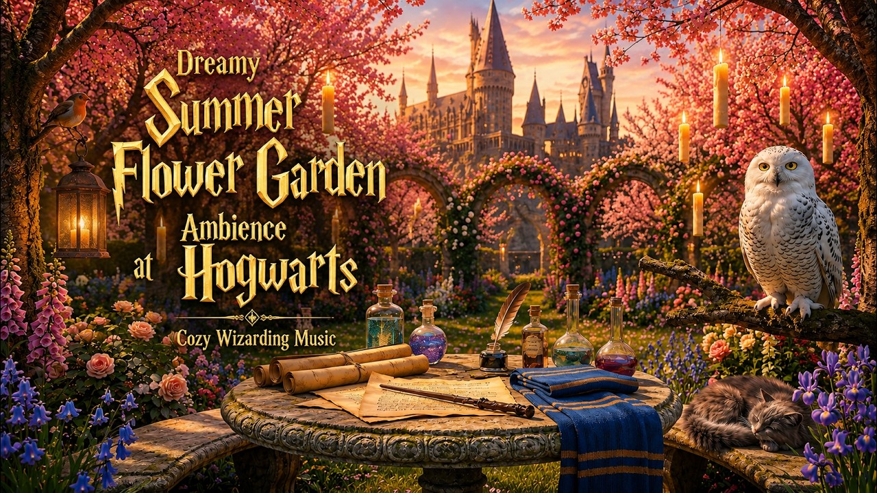Dreamy Summer Flower Garden Ambience at Hogwarts 🌸🦉 | Cozy Wizarding Music