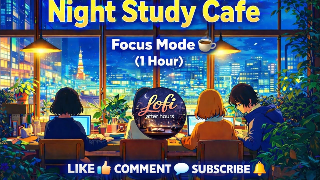 Night Library Cafe ☕ City Lights Study Session | Chill Jazz Lofi Beats for Focus & Deep Work 