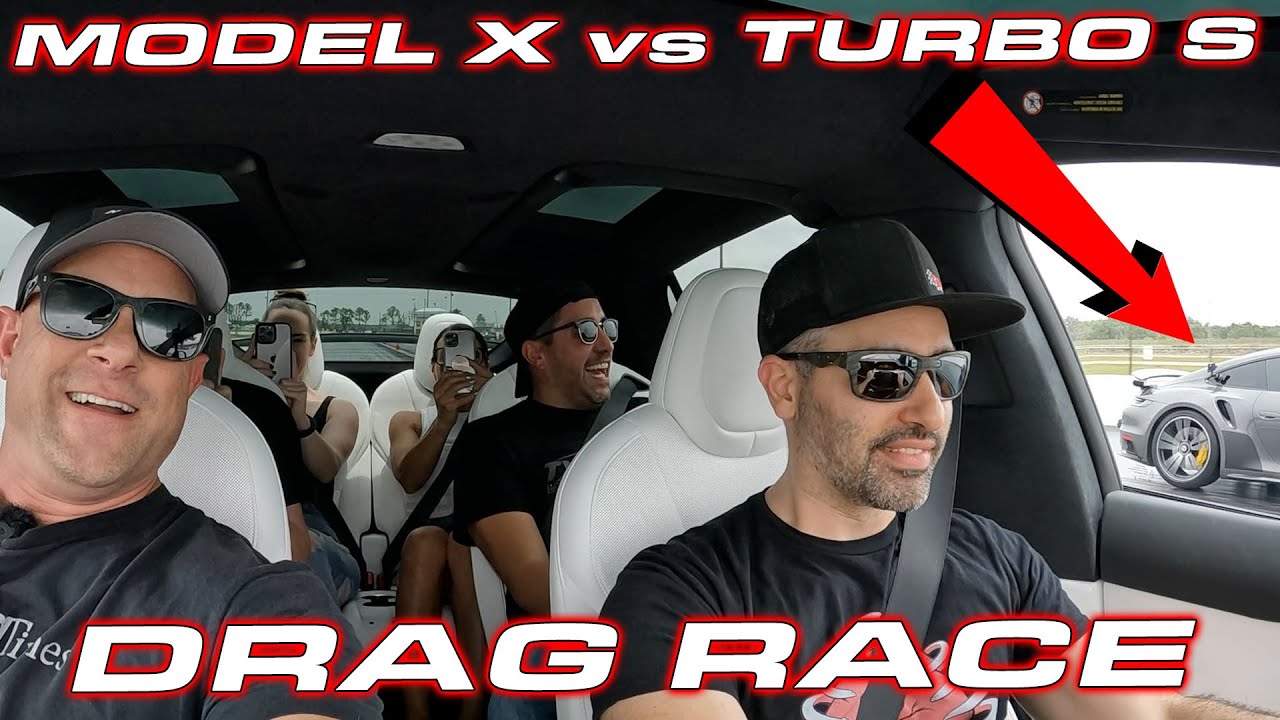 FAMILY RACE! * 6 People in the the Tesla Model X Plaid vs Porsche 992 Turbo S Drag Race