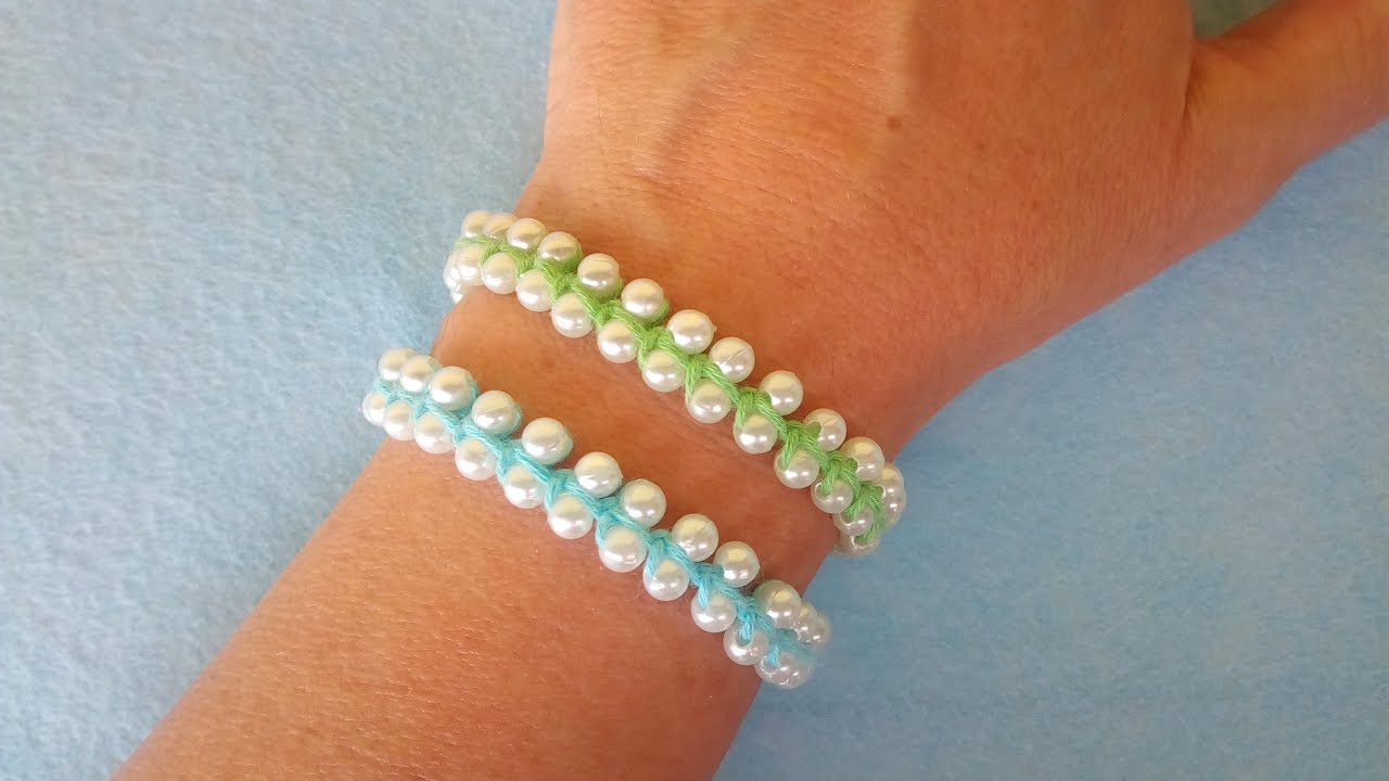 Bracciale con Perle ad Uncinetto Crochet Bracelet Pearl - Brazalete perlas crochet Pulsera crochet
