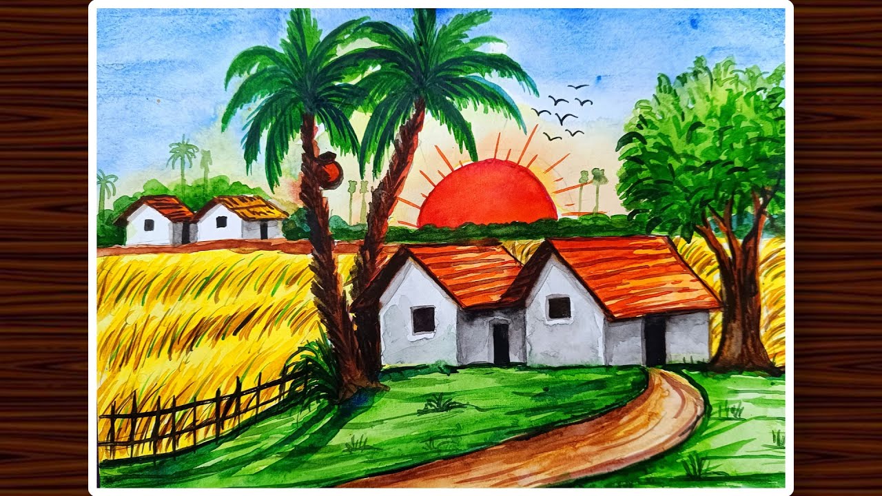  Water color scenery drawing easy /How to draw Late Autumn season scenery very easy/water colour 