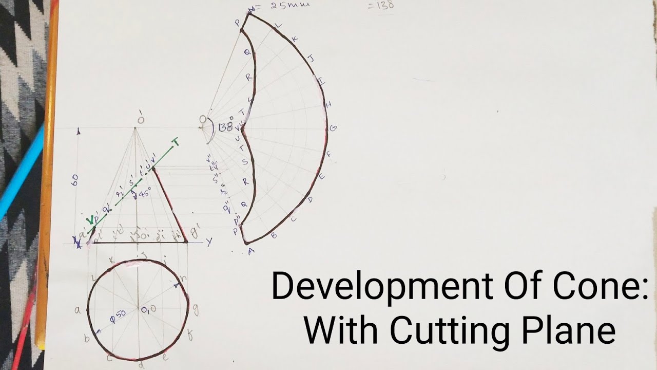 How to Draw Development Of Surfaces : Cone with Cutting Plane