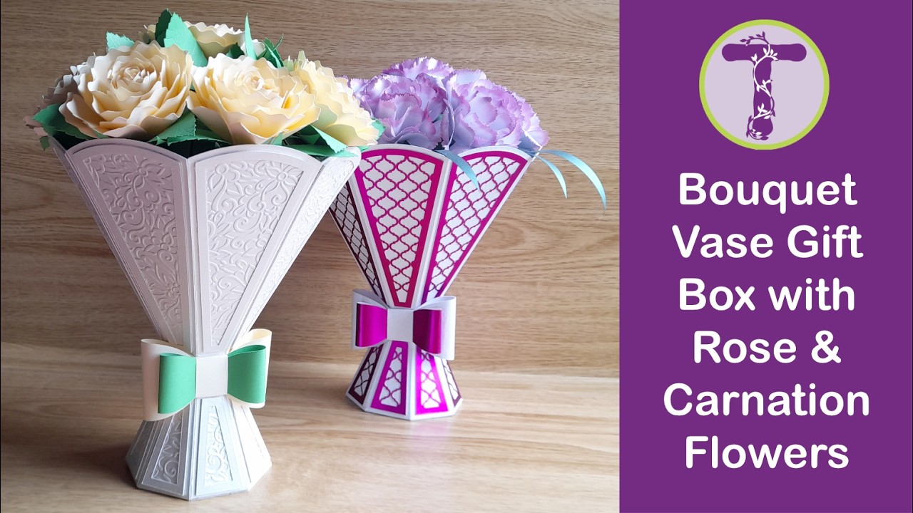Bouquet Vase Gift Box with Rose and Carnation flowers