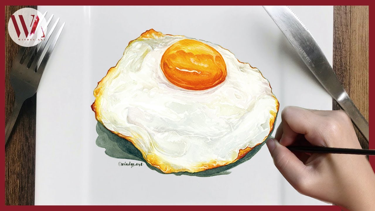 How to Paint a Fried Egg in Watercolor- Windy Shih