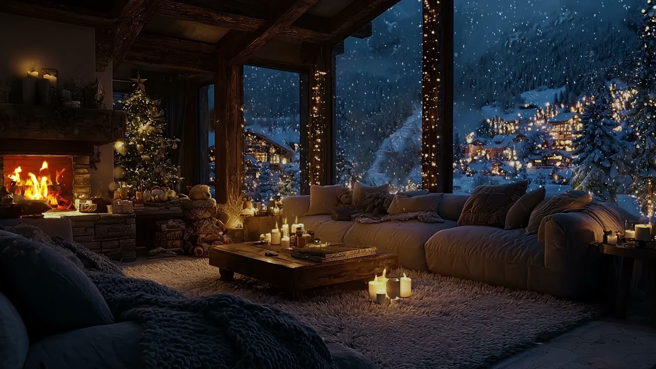 Silent Christmas snowfall covering endless winter scenery | calming dark night ambience