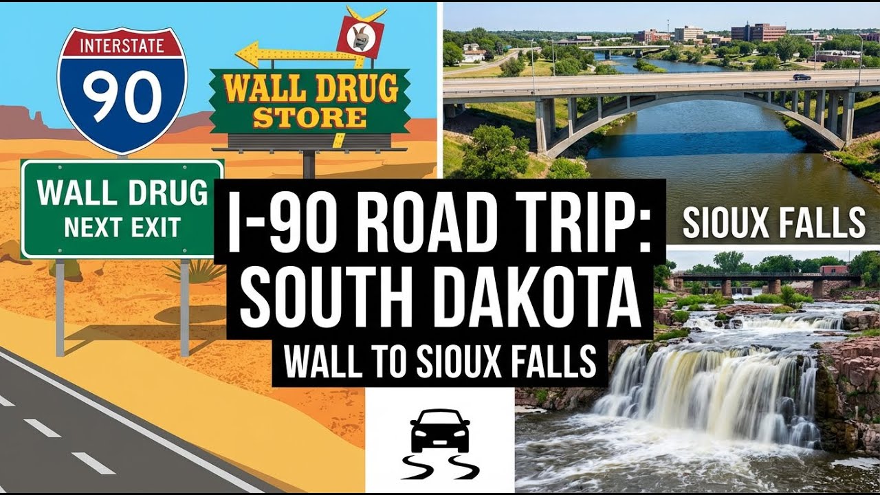 Driving on Interstate 90 across South Dakota from Wall to Sioux Falls