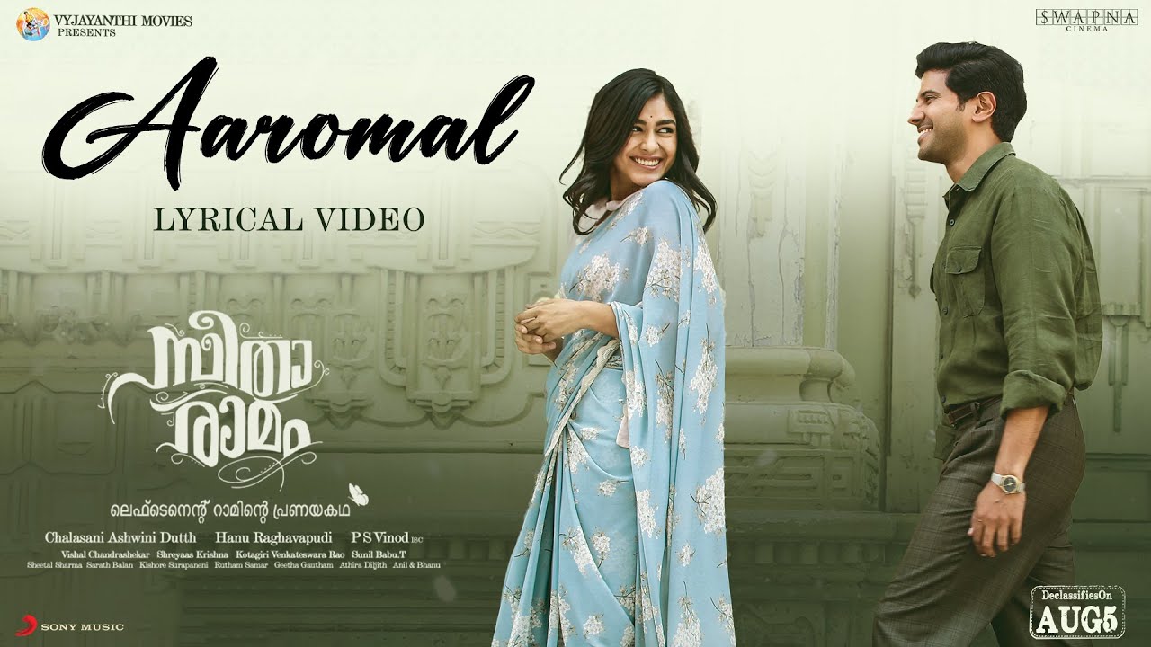 Aaromal Lyrical Song | Sita Ramam (Malayalam) | Dulquer | Mrunal | Vishal | Hanu Raghavapudi
