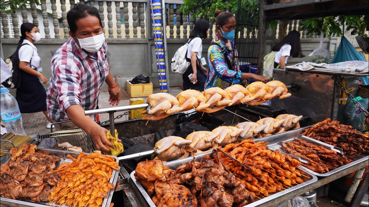 Spending hours to make grilled chickens for $5.50 each, Cambodian street food, barbeque chicken