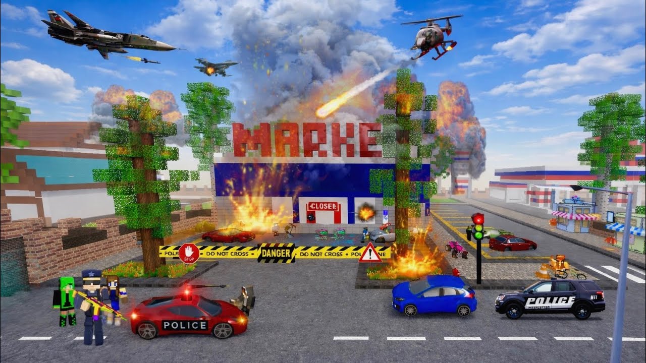 School Party Craft – INSANE Terrorist Jet vs Police Force! Missile Attack DESTROYS Market