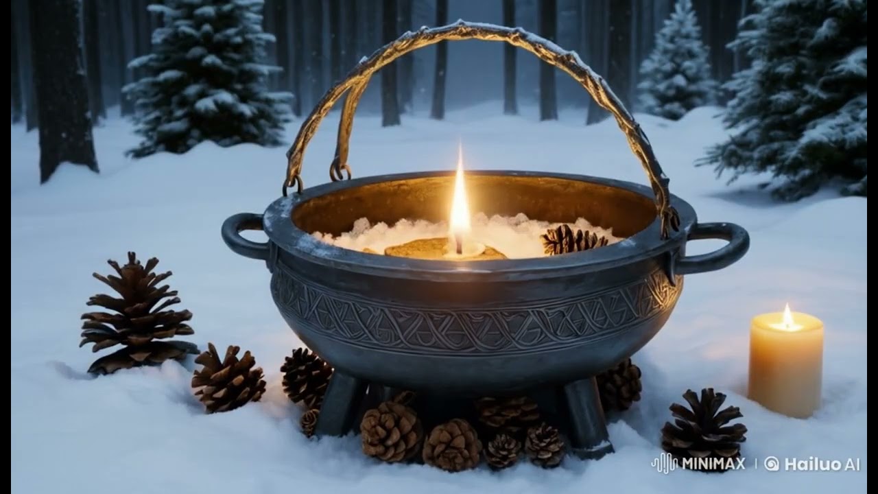 Mystical Yule Altar Ambience 2024 | Winter Solstice Atmosphere with Fire & Snow #yule #ambience