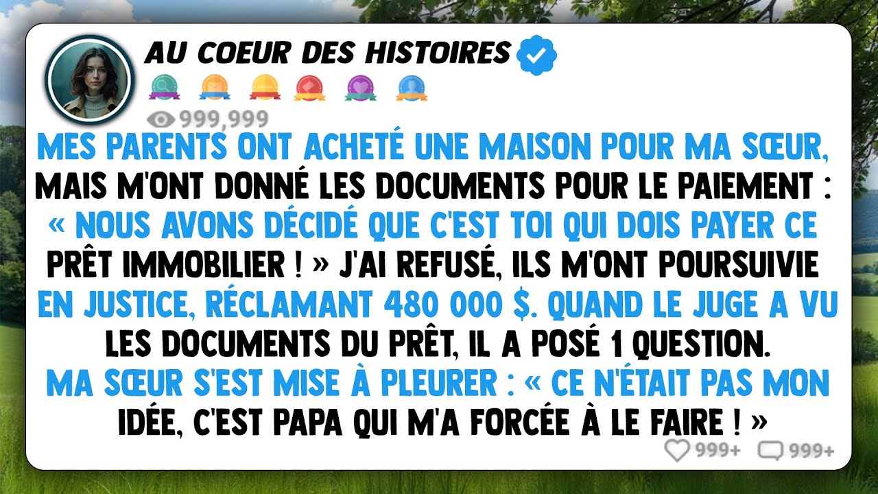 Mes parents ont acheté une maison pour ma sœur, mais m'ont donné les documents pour le paiement...