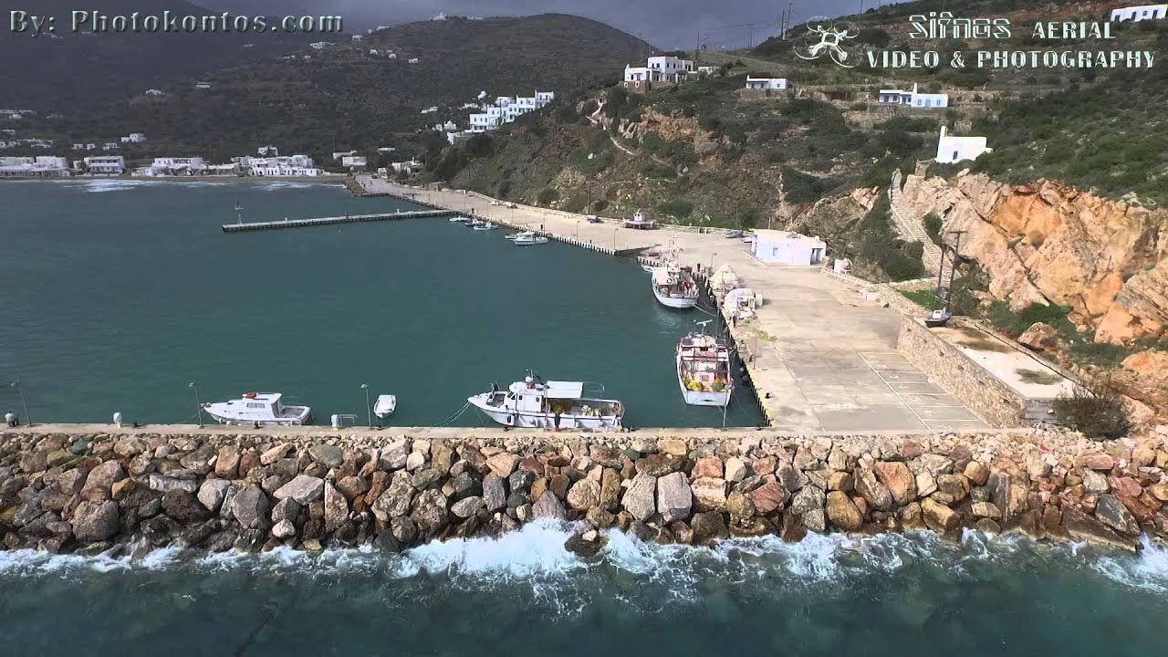 Sifnos Platy Gialos Rough Sea Aerial View