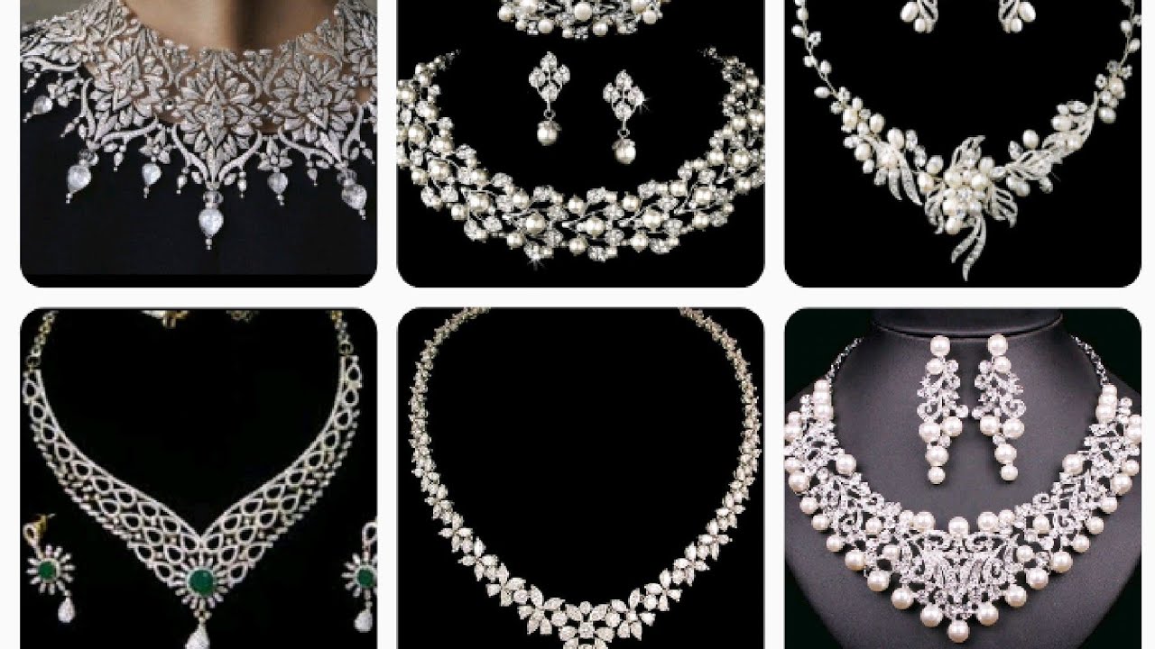 white jewellery set/white necklace designs/bridal jewellery set/white gold set style/white choker.